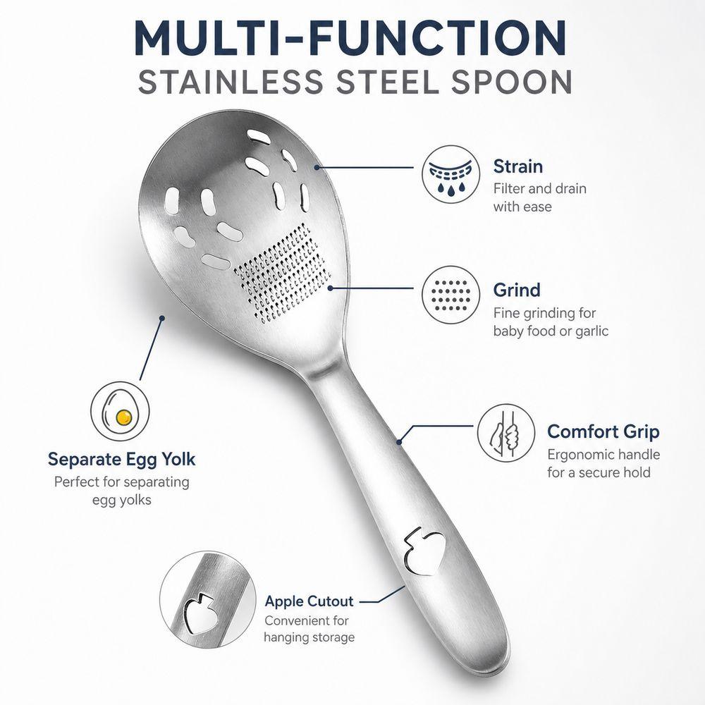 Slotted Bowl Multifunction Strainer Spoon Fine Grater Slotted Pasta Spoon Bottle Opener