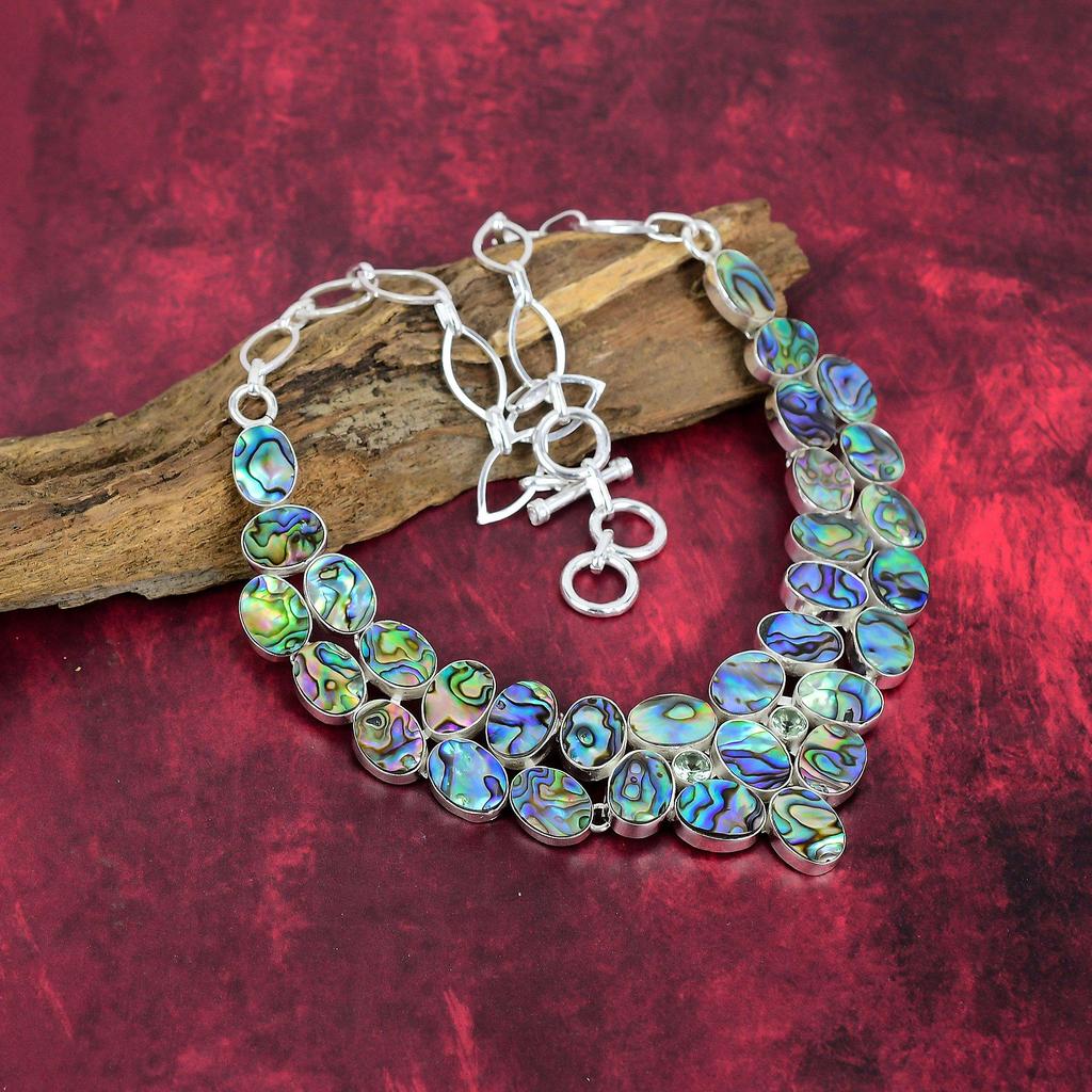 Abalone Shell Necklace 925 Solid Sterling Silver Adjustable Chain Necklace Gift For Women, Handmade Gemstone Jewelry Necklace