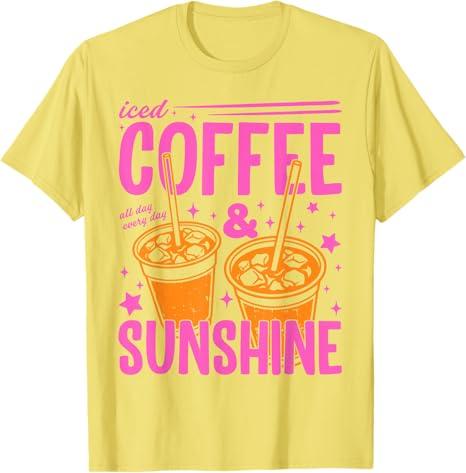 Retro Iced Coffee Sunshine Funny Summer Vibes Vacation Tshirt Y2k I Love Summer Fashion Short Sleeve Saying Tee Novelty Gift