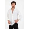 Мужская белая льняная рубашка свободного кроя с фактурной отделкой Airobin большого размера