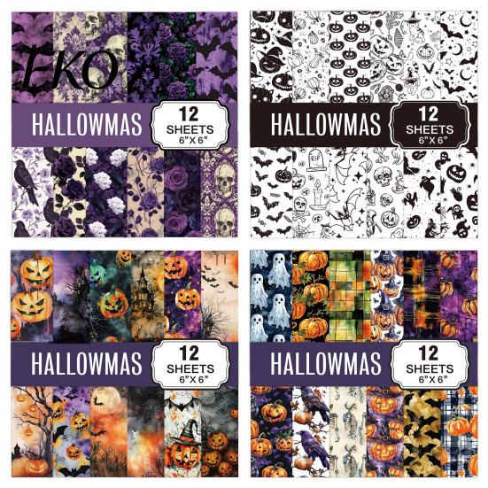 Classic Halloween Craft Paper 12 Sheets Purple Gothic Scrapbook Paper, Double Sided Decorative Dense Pattern for Card Making, Origami, DIY Projects,