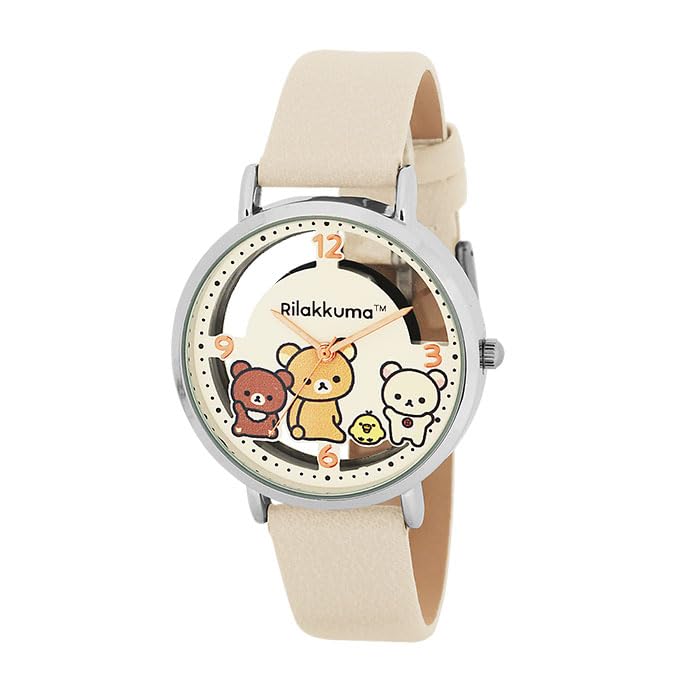 Аналоговые часы J-AXIS, часы San-X Rilakkuma со скелетным циферблатом, Дизайн персонажа, Приглушенные цвета