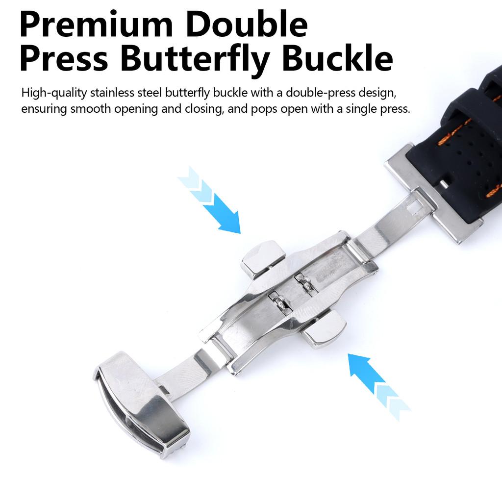 20mm 22mm Premium Silicone Watch Band Butterfly Buckle Waterproof Soft Rubber Strap Breathable Strap Replacement Universal Watch