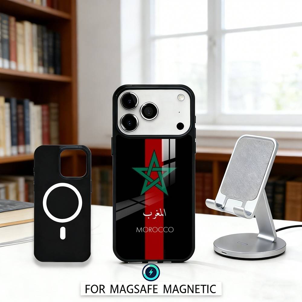 M-Morocco Flag Phone Case Magnetic For iPhone17 16 15 14 13 12 Pro Max For Magsafe Wireless Charging Cover