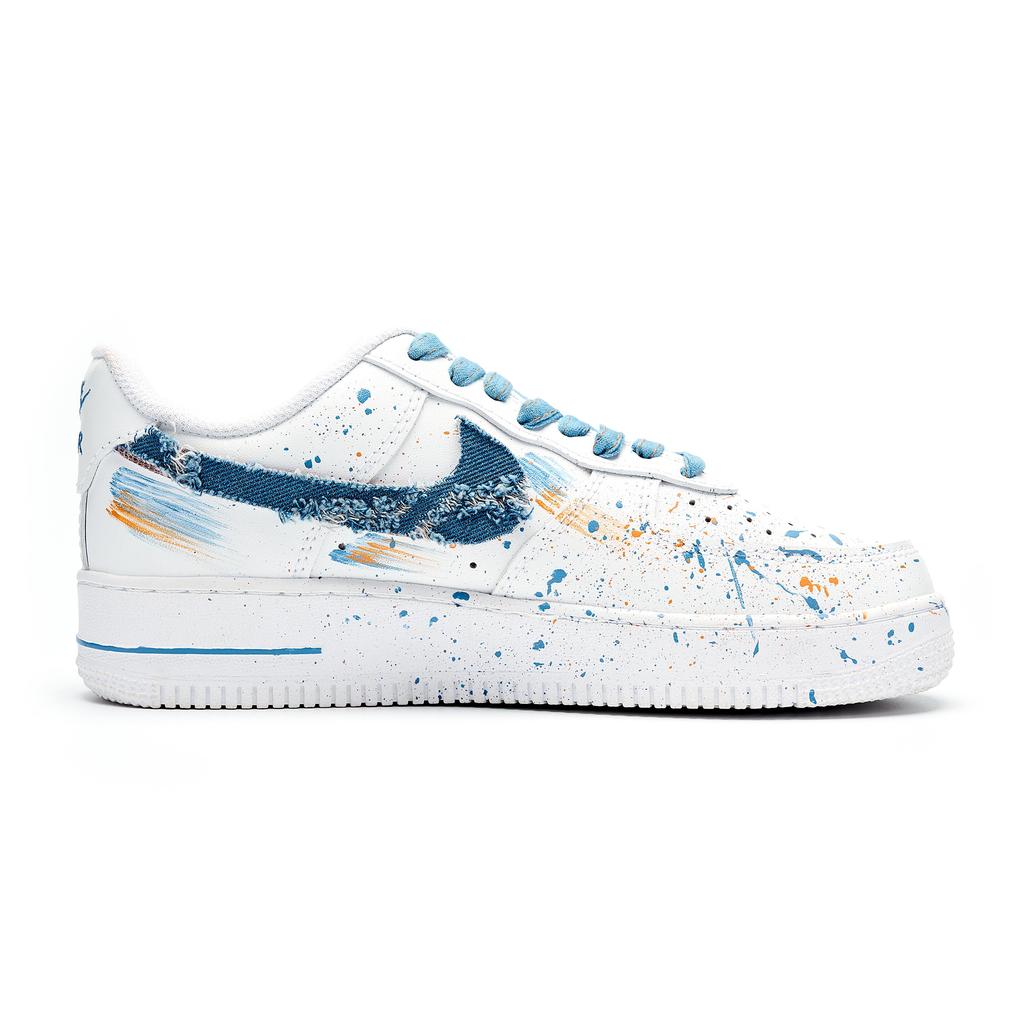 Nike Air Force 1 Wrapping, Wear Resistant And Non Slip Low top Skateboard Shoes Women's Blue White DD8959-100(team516- )