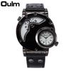 Oulm 9591 Luxury Antique Brand Quartz Watches Men Army Military Dual Time Zone Leather Band Men's Wrist Watch Relogio Masculino