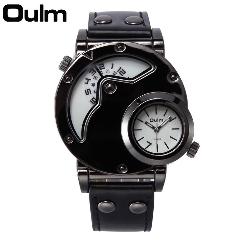 Oulm 9591 Luxury Antique Brand Quartz Watches Men Army Military Dual Time Zone Leather Band Men's Wrist Watch Relogio Masculino