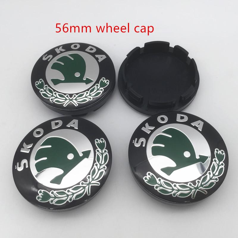 GAM1 4pcs 56mm 60mm 65mm 68mm black/green For Skoda Car emblem Wheel hub Center Cap Badge covers sticker Decals Styling accessories
