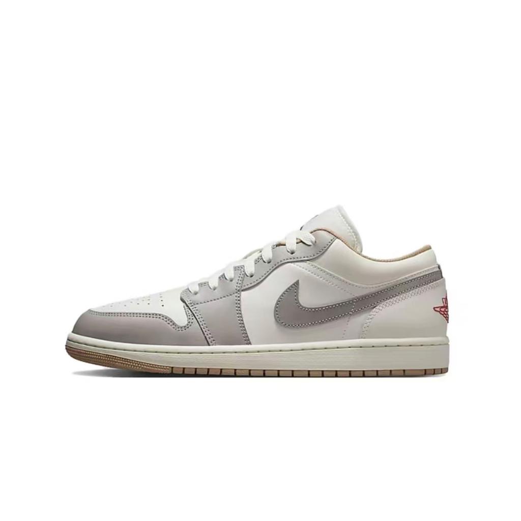 Jordan Air Jordan 1 Износостойкие Низкие Винтажные Баскетбольные Кроссовки Мужские Серый Красный 553558-169(Team17-)