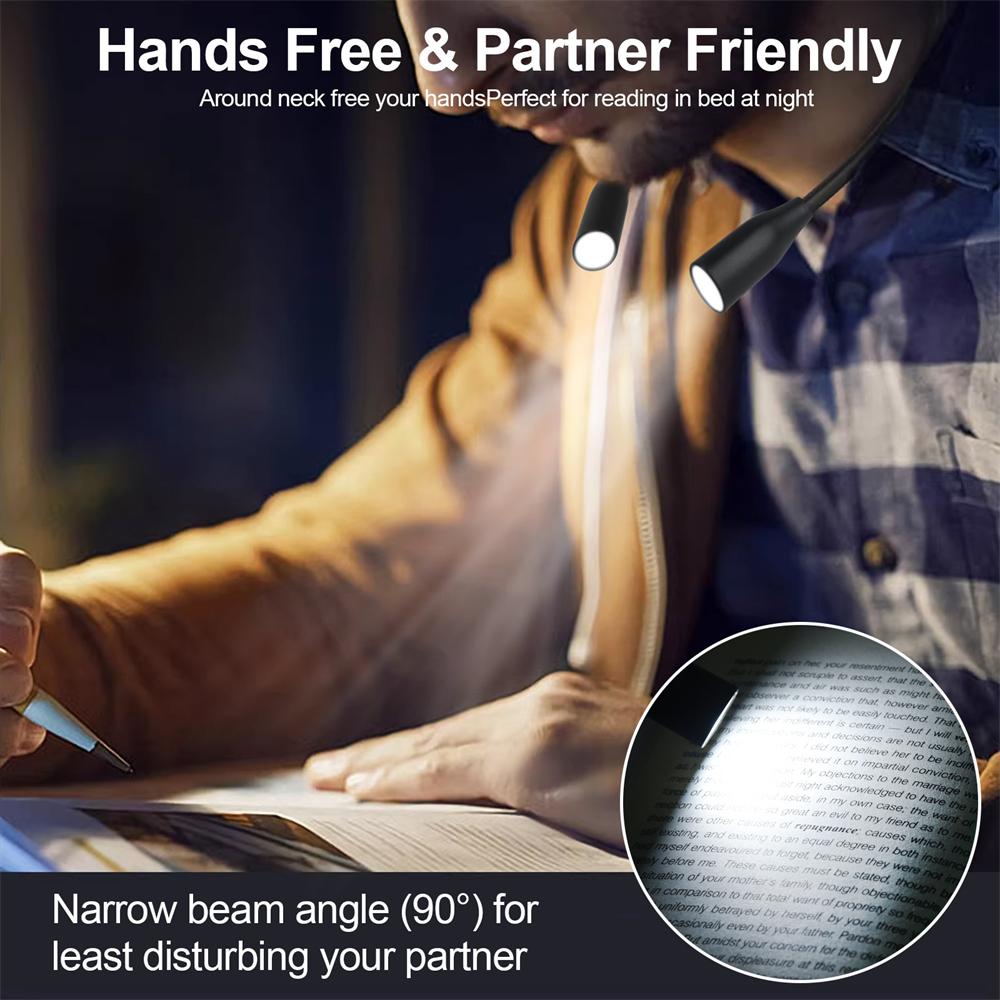1PC LED Reading Neck Light Usb Rechargeable Book Lamp 360° Flexible Arm Reading Book Light Read Neck Lamp Study Reading Night Light
