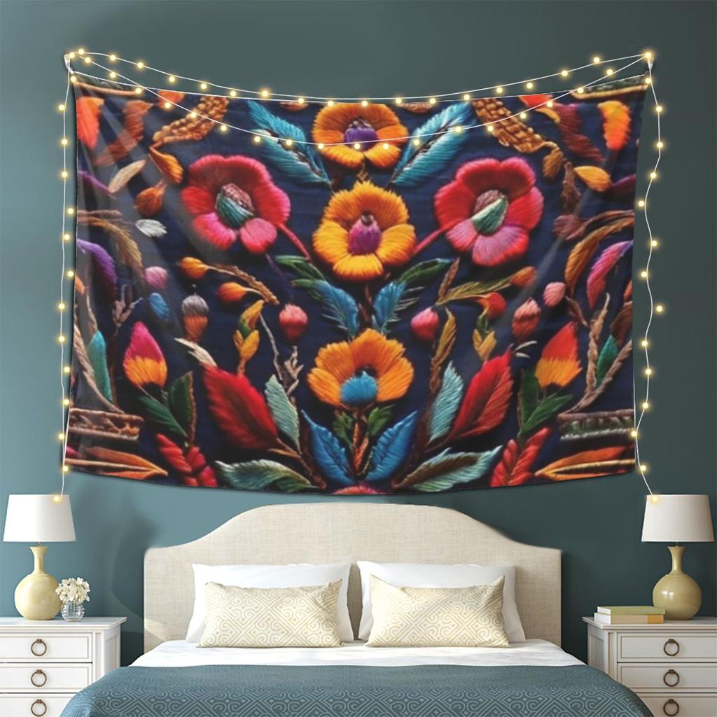 Mexican Embroidery Floral Tapestry Wall Hanging Aesthetic Home Decor Tapestries for Dorm Room