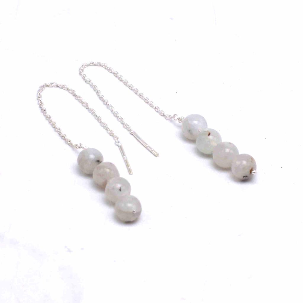 Moonstone 925 Silver Threader Earrings, Natural Gemstone Women Handmade Fringe Earrings