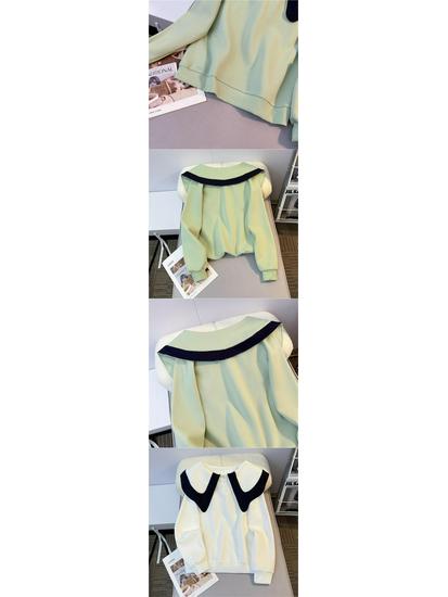 Свободный свитер в корейском стиле с воротником в виде листьев лотоса и пуговицами 2024 года — модный универсальный женский дизайн.