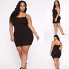 Women's Summer Plus Size Black Dress Solid Color Strapless Sexy Tight Casual Suspender Dress