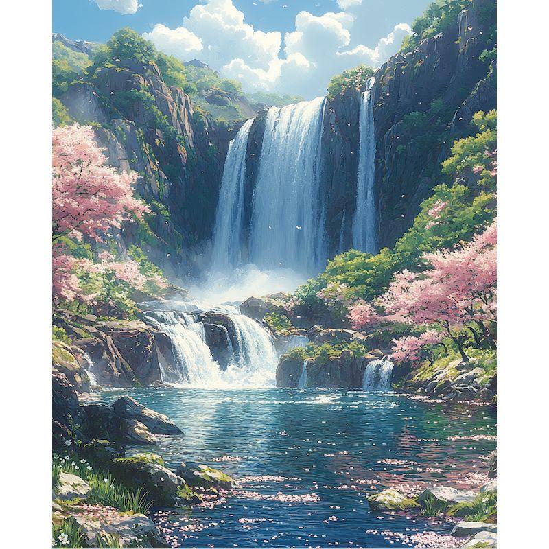 Алмазная картина Лесной водопад Пейзаж Вышивка крестом Мозаика Картина со стразами Вышивка Домашний декор