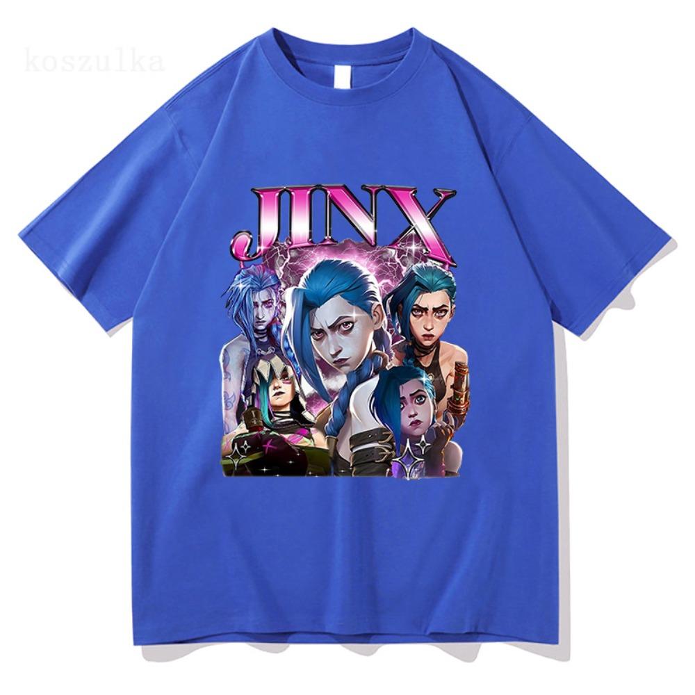 Модные Женские Футболки Харадзюку Эстетика Ретро Аниме Vi Jinx Футболка Унисекс Высокое Качество Мультяшная Хлопковая Футболка Топы