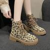 2024 New Lace Up Zipper Women Boots Round Toe Mixed Colors Leopard Print Platform Water Proof Fashion Boots Shoes for Women