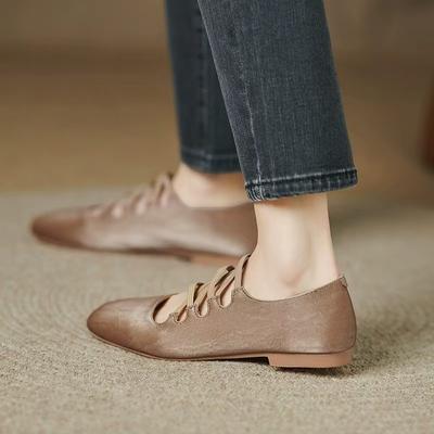 Новые Нескользящие Балетки на Осень Квадратный Носок Мелкий Вырез Перекрестный Ремешок на Мягкой Подошве Плоские Слипоны Мэри Джейн Одинарные