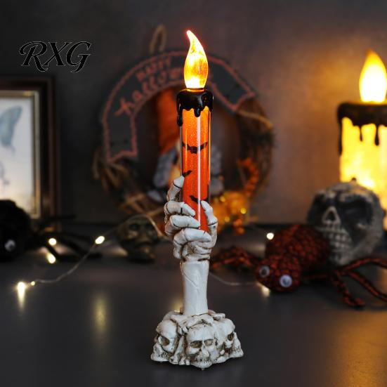 Decorative LED Flame Candles Halloween Ghost Candle Light, Spooky Hand Lamp Colorful Glitter Quicksand Tubes Tabletop Decor, Horror Light for