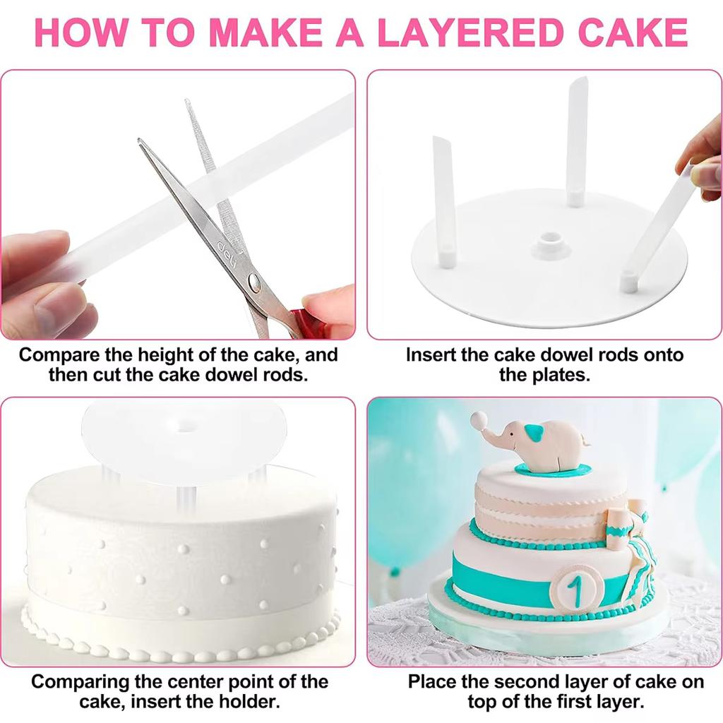15 Pieces Clear Cake Stacking Dowels with 5 Cake Separator Plates for 4 6 8 10 12 Inch Cakes  for Wedding Cake Construction