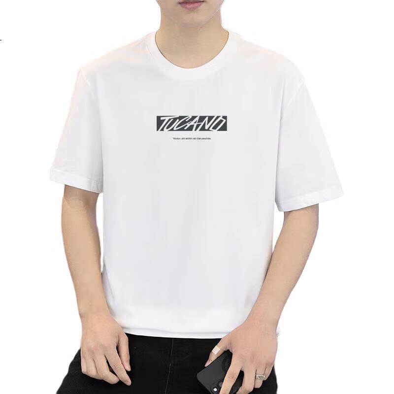 TUCANO Short-Sleeve T-Shirt for Men, Summer Pure Cotton Casual Versatile Round Neck Fashionable Printed T-Shirt Top Men's Undershirt