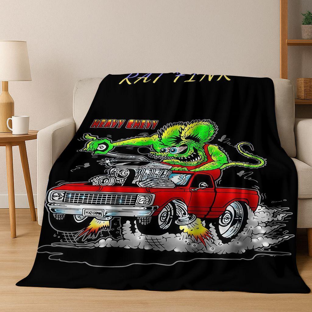 3D Бунтарский RAT FINK Автомобильный Знак Мультяшное Фланелевое Одеяло, Теплое и Уютное Мягкое Плед для Дома Спальни Кровати Дивана Покрывало для Пикника