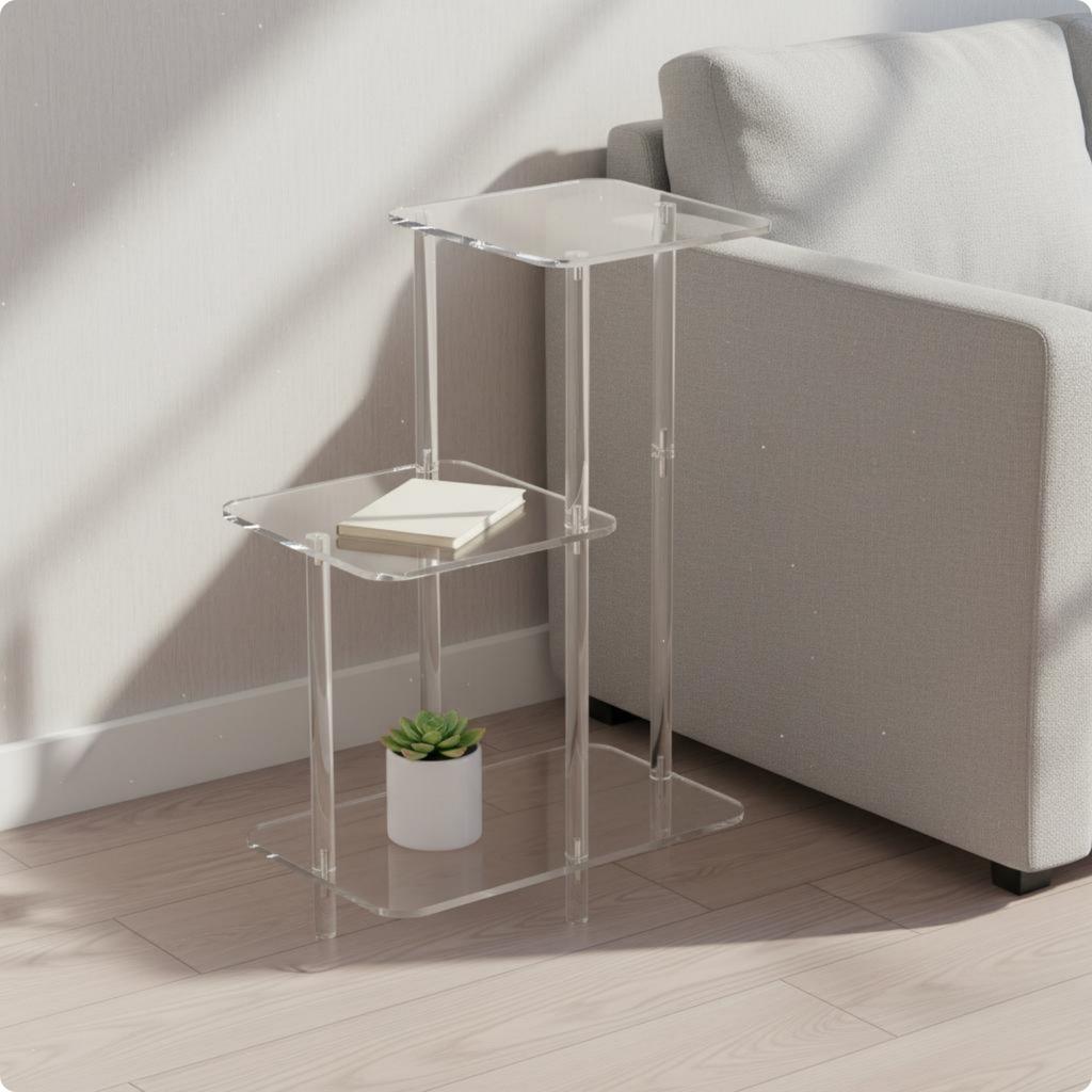 3-Tier Bedside Table Portable Acrylic Tier Shelf Transparent Storage Stand Multi Use Home Decor Easy to Clean for Living Room