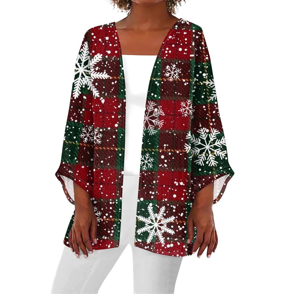 Женская повседневная мода с рождественским принтом легкая куртка средней длины кардиган