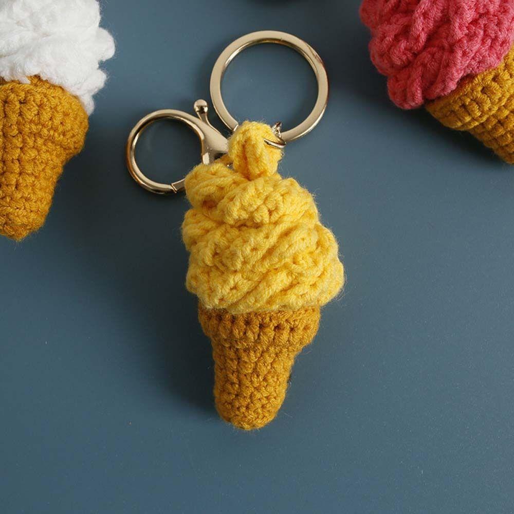 Ice Cream Cone Crochet Keychain Handmaking Knitted Keyrings Exquisite Ice Cream Pendant Bag Charm
