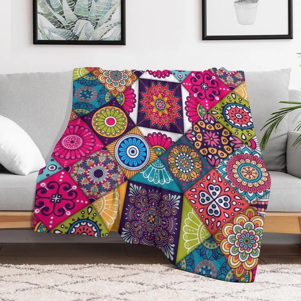 Ethnic hippie pattern patchwork Throw Blanket All Weather Soft Throw Blanket for Sofa