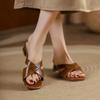 2024 Лето Новая мода Открытый носок Однотонный цвет Простая кожаная поверхность Универсальный карамельный цвет Большие тапочки Квадратный каблук Туфли женские