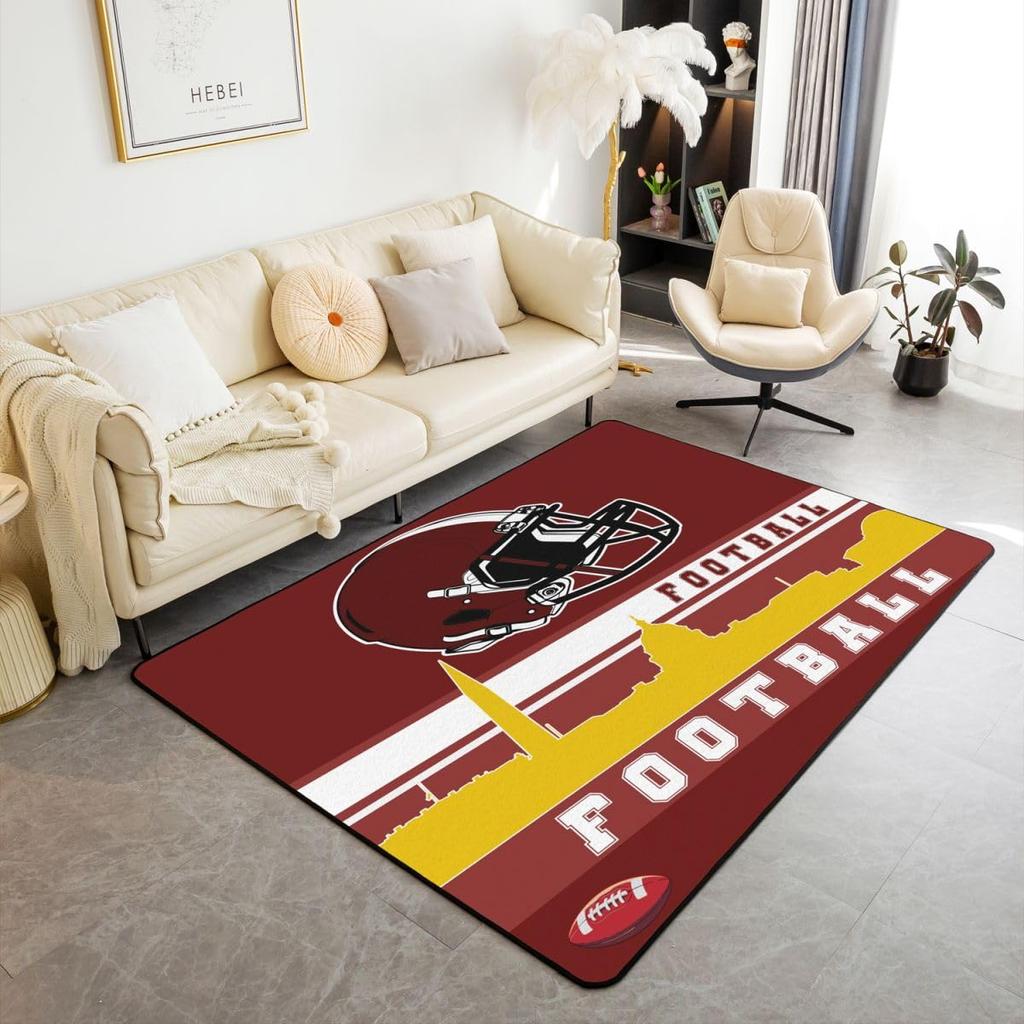 Erosebridal Football City Area Rug 4'11" x 3'3" Football Rug for Boys Girls Brown Red Rugby Game Carpet Football Fans Bedroom Decor Sports B