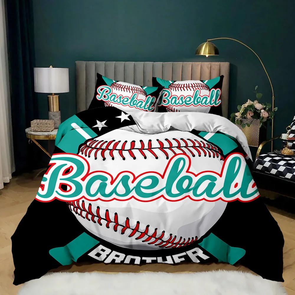 Baseball Duvet Cover Set Baseball Bat Bedding Set For Kids Teens 3D Baseball Sports Double Queen King Size Polyester Qulit Cover