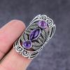 Кольцо из стерлингового серебра 925 пробы с натуральным шалфейным аметистом ручной работы, размер 6,5 g7c09
