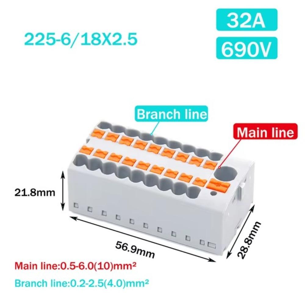 Один вход, несколько выходов, проводные электрические соединители PTFIX 2,5 мм, распределительный блок, монтаж на DIN-рейку