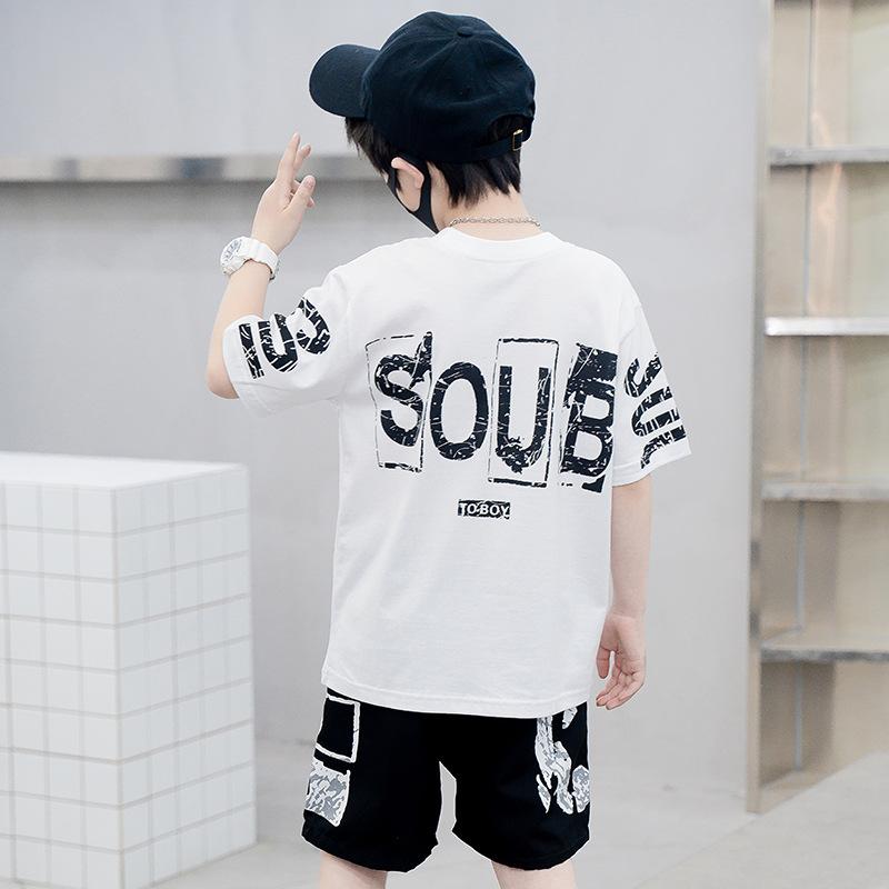 Boys' Summer Set Round Loose Kids Short Sleeve+Shorts Two Piece Clothes Suits