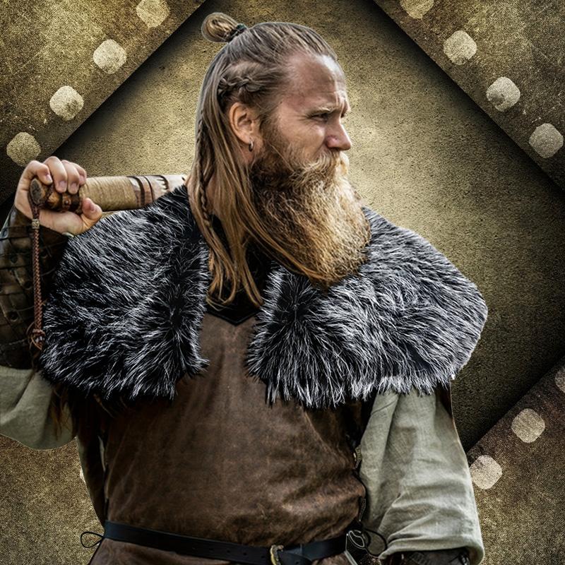 Меховой воротник Зимняя одежда Плащ короля-воина Меховая шаль викинга
