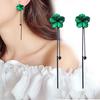 Women Earrings with Green Flower Tassels Retro Temperament Long Ear Style Ear Pendant AVE