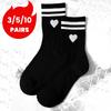 3/5/10/20 Pairs Women's Crew Socks Black Socks, Heart and Stripes, Comfortable, Breathable, Moisture-Wicking