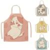 1 шт., льняной фартук с милым котом, обеденный нагрудник, кухонный фартук для приготовления пищи, выпечки, барбекю, пятностойкий фартук, аксессуары для уборки дома