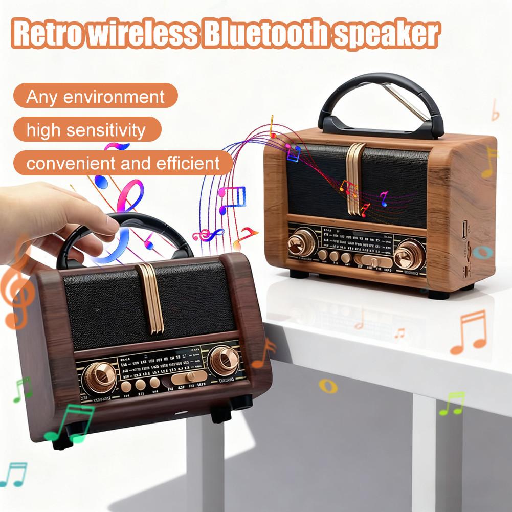 Vintage Wireless Speaker with FM Radio Bluetooth USB TF Mp3 TWS Wood Design