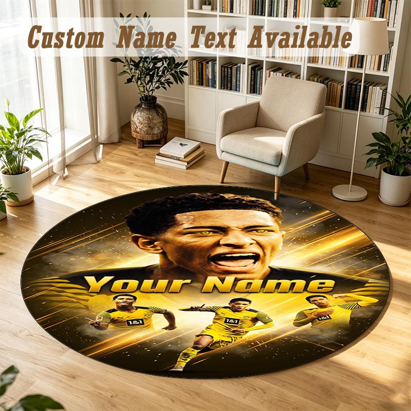 Round Rug Custom NameJude Bellingham Pattern Non Slip Carpet Home Floor Decor