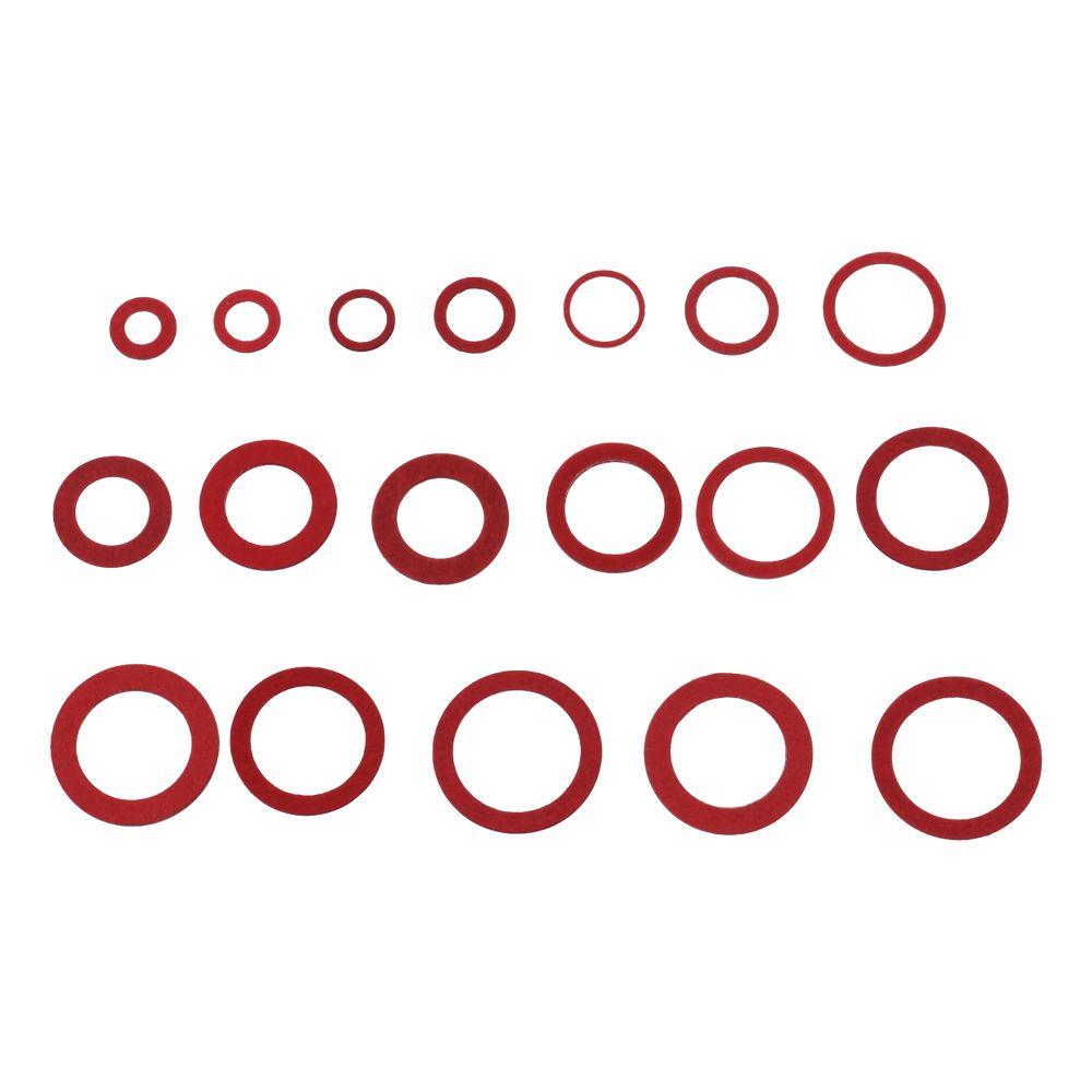 150Pcs Red Flat Washers 14 Sizes Insulation Washer with Plastic Box Flat Ring Washers
