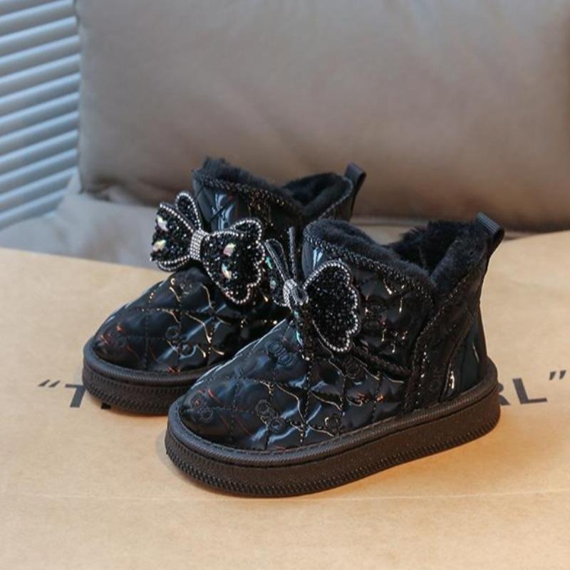 Теплые девичьи ботинки-принцессы для снега, зимние флисовые и утепленные хлопковые ботинки, детские нескользящие ботинки на толстой подошве