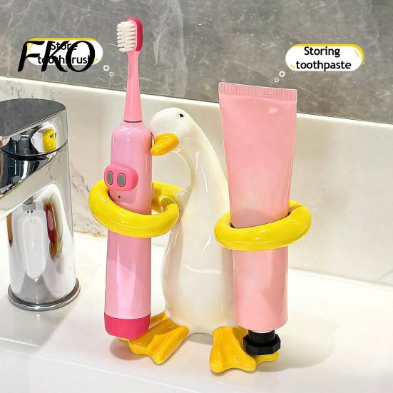 Hugging Duck Toothbrush Stand Shape Holder, Ceramic Electric Stand, Storage Solution Cute Bathroom Countertop Organizer, for Bathrooms Sturdy