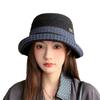 Retro plaid curled brim bucket hat women's autumn and winter thick fashion versatile sun hat shows a small face new basin hat