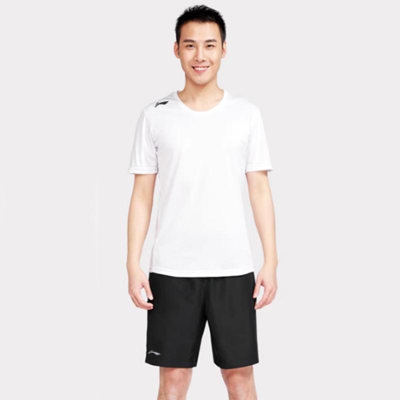 Li-Ning Удобная однотонная футболка с логотипом и быстросохнущие шорты до колена свободного кроя, повседневный спортивный комплект ATSV597-1+LXKW124-1