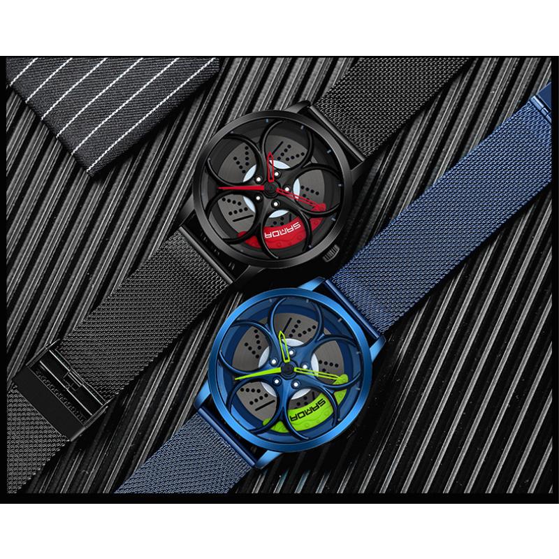 SANDA новые крутые мужские кварцевые часы с колесным циферблатом, повседневные мужские часы со стальным ремнем