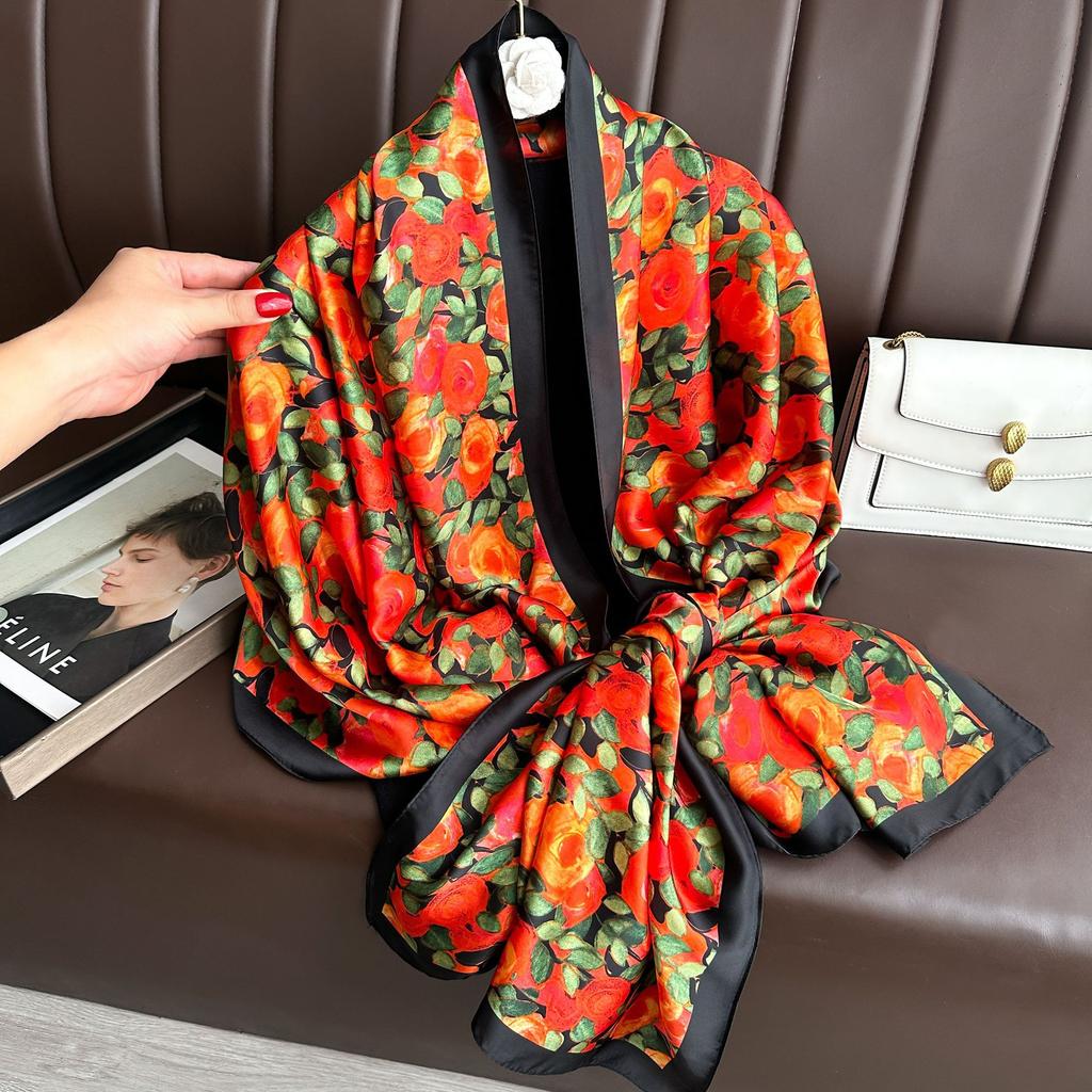 180*90CM Fashion Dustproof Big Bandanna Popular Satin Finish Silk Shawls Scarves Luxury Print Sunscreen Beach Towel
