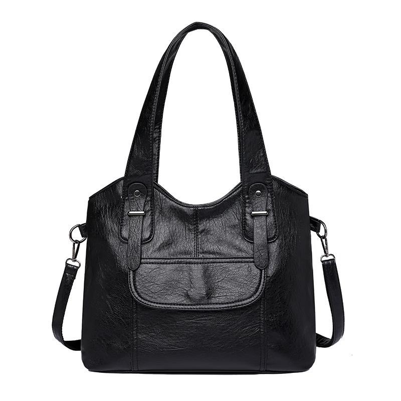 Women'S Elegant Solid Color PU Leather Shoulder Bag With Zipper Closure Polyester Lined Tote Versatile Handbag For Work